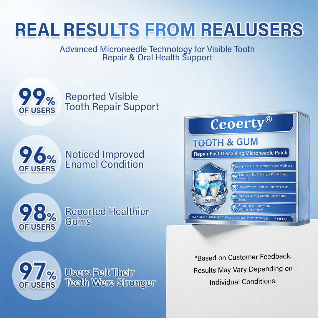 Ceoerty® Tooth & Gum Repair Fast-Dissolving Microneedle Patch✨ (𝟓-𝐢𝐧-𝟏 💎 𝐑𝐞𝐛𝐮𝐢𝐥𝐝 𝐄𝐧𝐚𝐦𝐞𝐥 & 𝐃𝐞𝐧𝐭𝐢𝐧 • 𝐒𝐭𝐫𝐞𝐧𝐠𝐭𝐡𝐞𝐧 𝐆𝐮𝐦𝐬 • 𝐄𝐫𝐚𝐝𝐢𝐜𝐚𝐭𝐞 𝐓𝐚𝐫𝐭𝐚𝐫 & 𝐎𝐝𝐨𝐫 • 𝐖𝐡𝐢𝐭𝐞𝐧𝐢𝐧𝐠 • 𝐒𝐭𝐨𝐩 𝐓𝐨𝐨𝐭𝐡 𝐒𝐞𝐧𝐬𝐢𝐭𝐢𝐯𝐢𝐭𝐲)