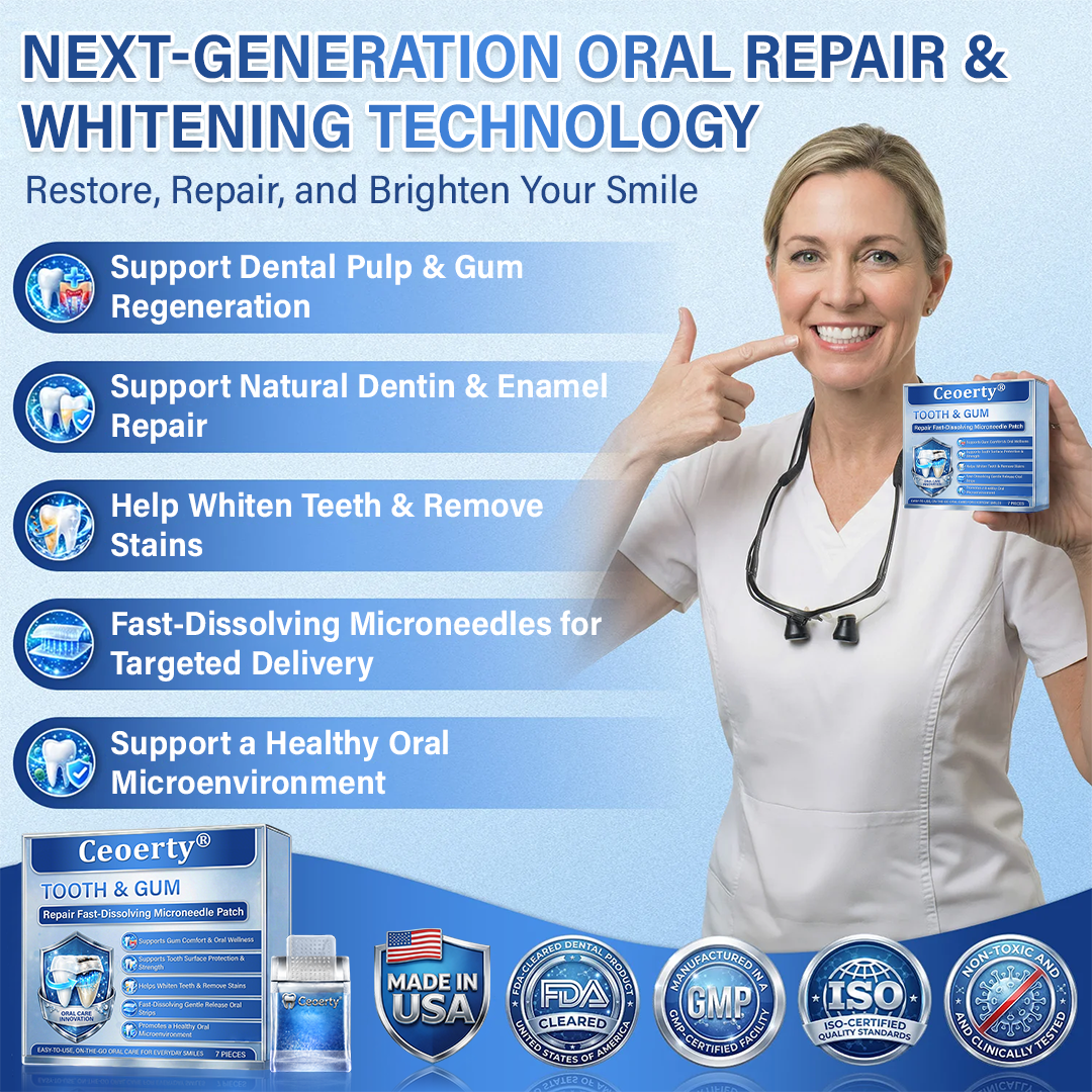 Ceoerty® Tooth & Gum Repair Fast-Dissolving Microneedle Patch✨ (𝟓-𝐢𝐧-𝟏 💎 𝐑𝐞𝐛𝐮𝐢𝐥𝐝 𝐄𝐧𝐚𝐦𝐞𝐥 & 𝐃𝐞𝐧𝐭𝐢𝐧 • 𝐒𝐭𝐫𝐞𝐧𝐠𝐭𝐡𝐞𝐧 𝐆𝐮𝐦𝐬 • 𝐄𝐫𝐚𝐝𝐢𝐜𝐚𝐭𝐞 𝐓𝐚𝐫𝐭𝐚𝐫 & 𝐎𝐝𝐨𝐫 • 𝐖𝐡𝐢𝐭𝐞𝐧𝐢𝐧𝐠 • 𝐒𝐭𝐨𝐩 𝐓𝐨𝐨𝐭𝐡 𝐒𝐞𝐧𝐬𝐢𝐭𝐢𝐯𝐢𝐭𝐲)