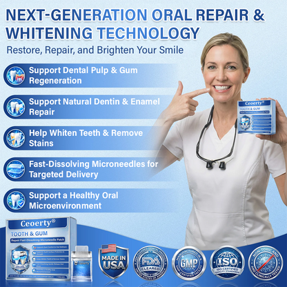 Ceoerty® Tooth & Gum Repair Fast-Dissolving Microneedle Patch✨ (𝟓-𝐢𝐧-𝟏 💎 𝐑𝐞𝐛𝐮𝐢𝐥𝐝 𝐄𝐧𝐚𝐦𝐞𝐥 & 𝐃𝐞𝐧𝐭𝐢𝐧 • 𝐒𝐭𝐫𝐞𝐧𝐠𝐭𝐡𝐞𝐧 𝐆𝐮𝐦𝐬 • 𝐄𝐫𝐚𝐝𝐢𝐜𝐚𝐭𝐞 𝐓𝐚𝐫𝐭𝐚𝐫 & 𝐎𝐝𝐨𝐫 • 𝐖𝐡𝐢𝐭𝐞𝐧𝐢𝐧𝐠 • 𝐒𝐭𝐨𝐩 𝐓𝐨𝐨𝐭𝐡 𝐒𝐞𝐧𝐬𝐢𝐭𝐢𝐯𝐢𝐭𝐲)