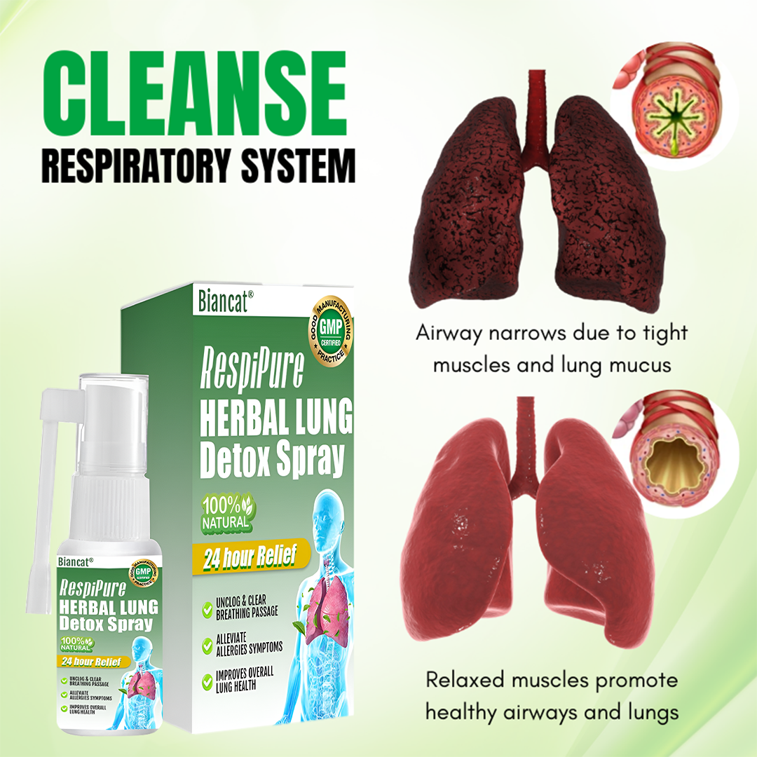 🚭 Biancat® RespiPure Herbal Lung Detox Spray 🌿 Herbal Breathing Spray for Smoke, Dust & Dry Air Exposure | Botanical Respiratory Support | Daily Fresh Air Routine